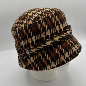 MANHATTAN HAT COMPANY Brown and Tan Houndstooth Bucket Hat w/Jewel Band